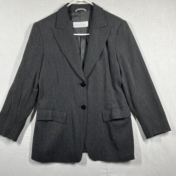 MaxMara Blazer Womens Sz 10 Black Wool Fully Lined Pockets Career Made in Italy - Picture 1 of 12